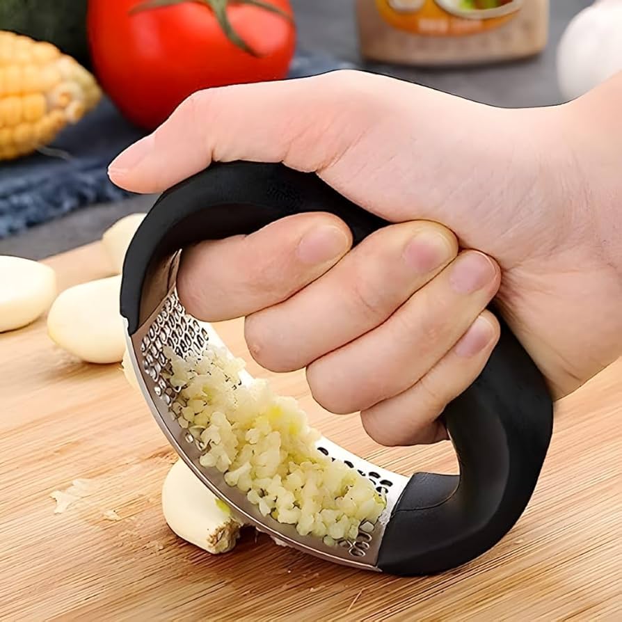 Manual Garlic Press Rocker with Handle Stainless Steel Garlic Crusher Squeezer Slicer Gadgets Tool For Garlic Paste