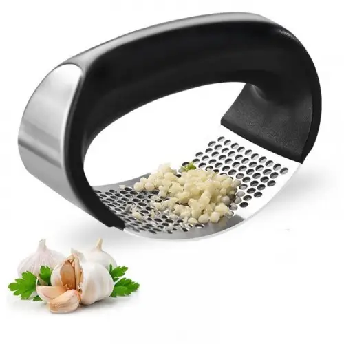 Manual Garlic Press Rocker with Handle Stainless Steel Garlic Crusher Squeezer Slicer Gadgets Tool For Garlic Paste image 2